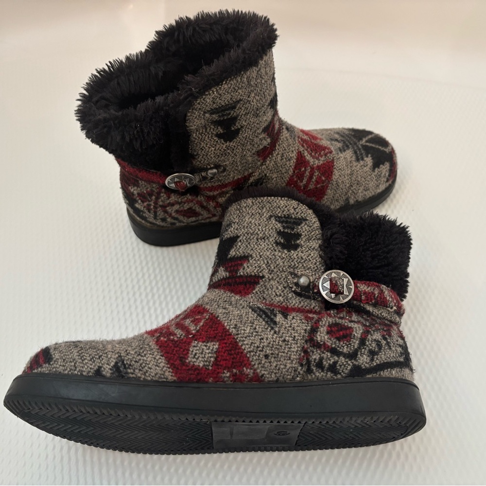 Indigo Red and Black Faux Fur Winter Boots